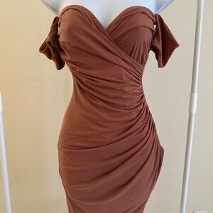 Off-Shoulder Brown Dress
